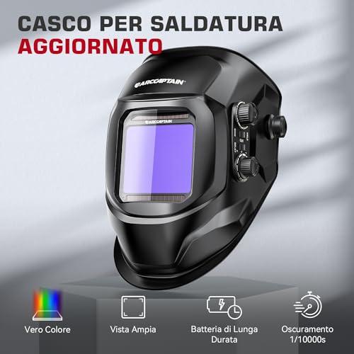 ARCCAPTAIN Welding Mask Self Darkening 100 x 93mm Wide Field of View Full Automatic Real Colour Welding Helmet True Color Wide Shade 4/9-13 for MIG, TIG, ARC