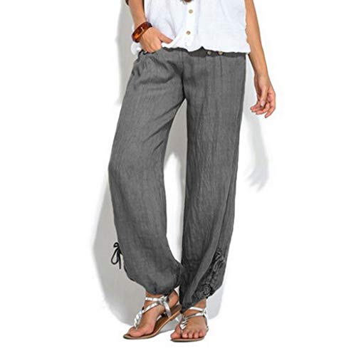 TIFENNY Fashion Harlan Trousers for Women Solid Buttons Cotton and Linen Casual Loose Trouser Wide Leg Pants Close The Foot Gray