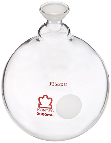 Kimble Chase KIMAX 601050-0835 Borosilicate Glass Round Bottom Distilling Flask, 35/20 Spherical Joint Neck, 2000 ml Capacity