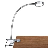 New Version LEPOWER Clip On Light/Reading Lights/Bed Light/Light Color Changeable/Stepless Adjustable Brightness Clamp Lamp for Desk, Bed Headboard and Computers (Silver)-No AC Adapter