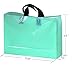 50Pcs Teal Merchandise Bags with Handles with Bottom Gusset, Yookeehome Durable Plastic Boutique Gift Bags, 25x35cm