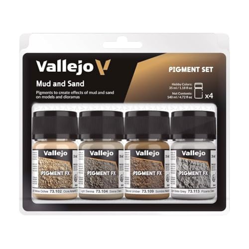 Vallejo Pigment FX Set de Pigments pour Maquettes et Dioramas - Kit de 4 Couleurs de 35 Ml pour Simuler Barro et Sable - Tutoriel Inclus