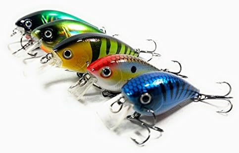 FinFather Tackle 5pc Crankbait Lure Kit, Square and Round Billed, Many Colors &amp; Sizes, Includes Tackle Box (Variety Pack)