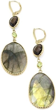 Carnelian,Smokey Topaz &amp; Peridot Double Earrings,14K Yellow Gold Leverbacks