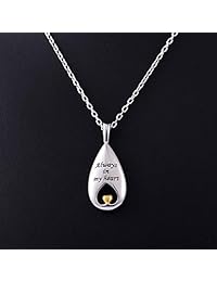 OGoodsunj - Collar con colgante de urna para cenizas, plata de ley 925, joyería de cremación para mujer, collar de recuerdo siempre en mi corazón