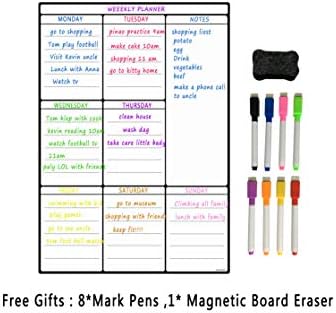Dry Erase Monthly Magnetic Calendar for Refrigerator, Magnetic Whiteboard Monthly/Weekly Planne, A3 White Board for Fridge, Eraser, 8 Markers - by XMAKER (White)