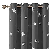 Deconovo Foil Print Star Blackout Curtains Grommet Top Room Darkening Thermal Insulted Window Treatment for Living Room 52 x 45 Inch Grey 1 Pair