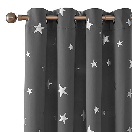 Deconovo Foil Print Star Blackout Curtains Grommet Top Room Darkening Thermal Insulted Window Treatment for Living Room 52 x 45 Inch Grey 1 Pair