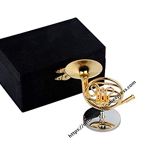 ZAMTAC Dh Miniature French Horn Replica with Stand and Case Dollhouse Accessories Mini Musical Instrument Decorations (Size: 5.5cm)