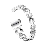 Watch Band for Fitbit Charge 2, Replacement Band Metal Bracelet Adjustable Fitbit Charge 2 Bands with Rhinestone (Silver with White)