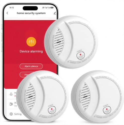 Hapippofa WiFi Smoke Detector with App Notification, 10-Year Battery, Networkable, Tested according to DIN EN 14604, Optical Smoke Alarm for Smart Home, Easy Installation, 3 Pieces
