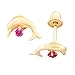 14K Yellow Gold Dolphin Stud Kids Earrings With Safety Screw Backs (July-Ruby)