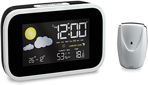 Digital Thermometer Indoor Outdoor - Wireless Weather Station Sensor - Color LCD Digital Clock with Alarm and Weather Forcast
