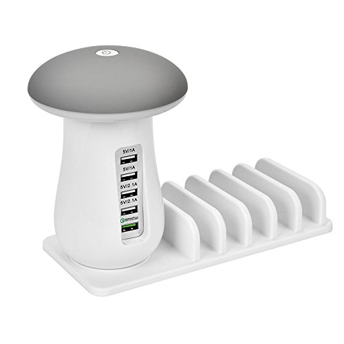 Fescra LED Mushroom Light Universal 5 USB Stand Charging Docking Station For iPhone