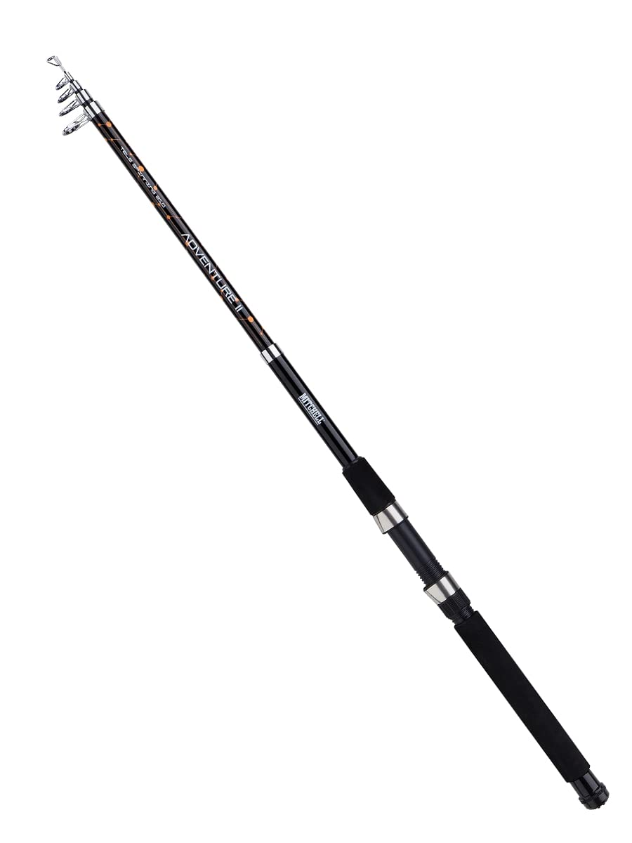 Mitchell Adventure II Tele Spinning Rod, Fishing Rod, Durable Glass Composite Spin Lure Rods for Freshwater and Sea Fishing, Unisex, Black/Orange, 2.4m | 10-35g