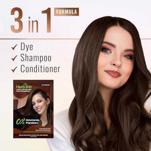 Herbishh Dark Brown Color Shampoo for Gray Hair, Hair Dye Shampoo 3 in 1, 100% Grey Coverage for Men & Women, Long-lasting & Travel-friendly, Ammonia-free, 30 ml (Pack of 5)