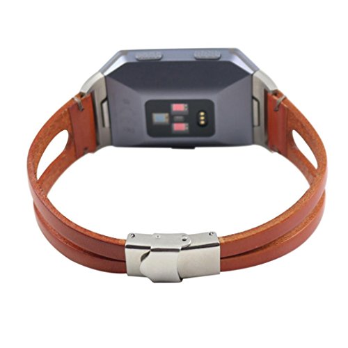 Lisin Leather Band For Fitbit Ionic,Replacement Leather Wristband Band Strap Bracelet (Brown) - Thumbnail 5