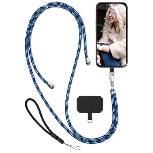 moex Unleash para Samsung Galaxy A14 (4G/5G) – Cadena para teléfono móvil con mosquetón, correa de cuello desmontable rápida – Smartphone con almohadilla para fundas – Cadena para colgar en azul