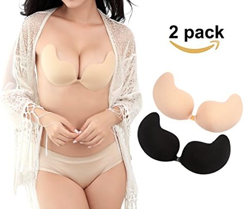 Lady Silicone Invisible Bra Support Dot Strapless Push-Up Backless Bras Adhesive For Breasts Stick on Bra Invisible Self Adhesive Bandage Bralette Wireless For Women, Black/Nude, C