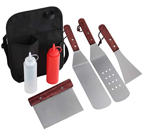 grilljoy Birthday Gift with Gift Wrapping Box for Man Woman- 7 Piece Professional Grade Stainless Steel Grill Griddle BBQ Tool Kit with Belt Bag - Perfect for Flat Top Cooking and Tailgating