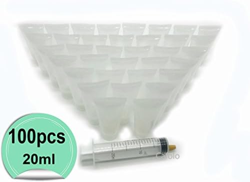 New 100pcs 20ml (0.68oz) Empty Cosmetic Tubes Toiletry Lotion Cream Emulsion Sample Travel Bottles, Squeezable Reuseable, Translucent Smooth Polish White Soft Plastic with free Syringe