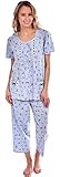 Patricia Women's Cotton Knit Floral Short Sleeve Top and Capri 2 Piece PJ Set