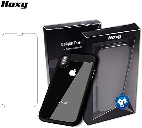 HOXY iPhone X Case, Transparent Back Cover, Hybrid PC + Soft TPU, Matte Black, Ultra-Thin, Shock & Scratch Resistant, Bonus Tempered Glass Screen Protection for iPhone X/10