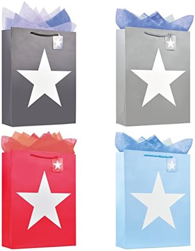 Singular Metallizing Paper Corp. Party Favor Bag Gift Bag Paper Bag,with Rope Handle design for Party,Valentine's Day,Birthday (Set of 12) Mixed Color (Small(7 x 9 x 4), Star)