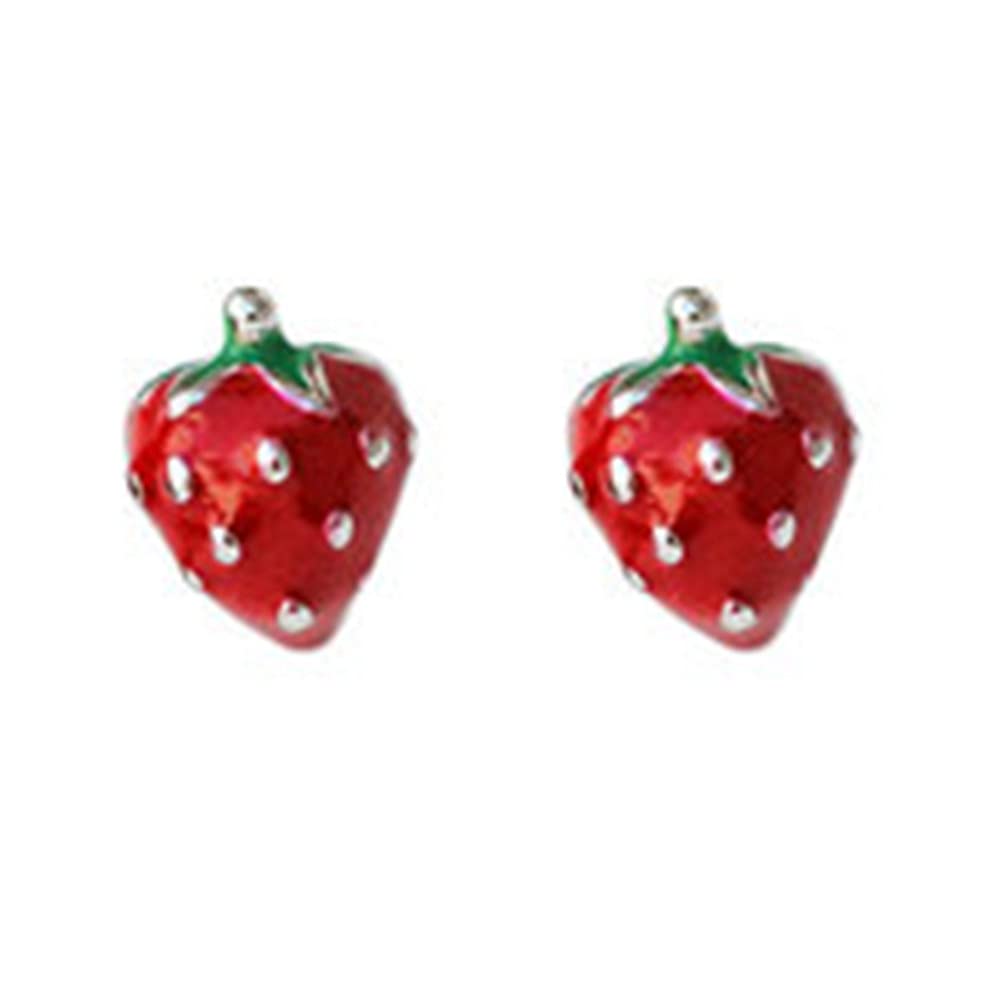 Cute Strawberry Fruits Earrings 925 Sterling Silver Small Stud Earring for Women Girls Red Enamel Lifelike Lucky CartilageTragus Post Hypoallergenic Jewelry Birthday Easter Gifts for Daughter Niece