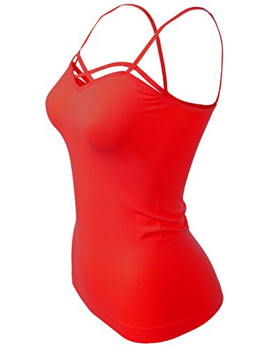 Luna Flower GTEW167 Women's Sexy Strappy Cut Out Front Cage Tank Top Ruby L-XL