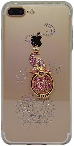 Iphone 7plus Daystyle Bling Crystal Rhinestone Diamonds Clear Case, Hard PC Back+ TPU Soft Slim with 360 Rotating Ring Stand for iphone 7 plus-5.5 inch (Peacock)