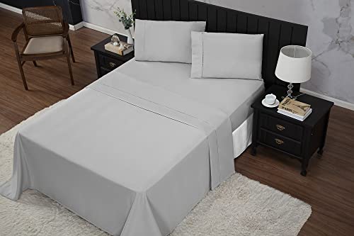 Jogo de Cama Queen Percal 400 Fios Ponto Palito 04 Peças, Antiácaro, Anti-pilling com Toque Macio - Cinza