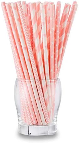 Biodegradable Paper Straws, NUIBY Pink Baby Shower Straws, Party Straws, 7.8 Inches 125 Packs