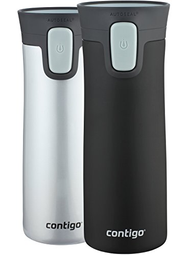 Contigo AUTOSEAL Pinnacle Vacuum-Insulated Stainless Steel Travel Mugs, 14oz, Polar White & Matte Black, 2-Pack