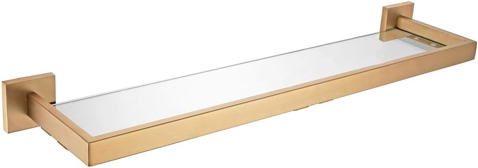 WOMAO Bath Glass Shelf, Tolilet Organiser for Shampoo Perfume, Stainless Steel and Glass Wall Mounted, Retro Brushed Gold finished