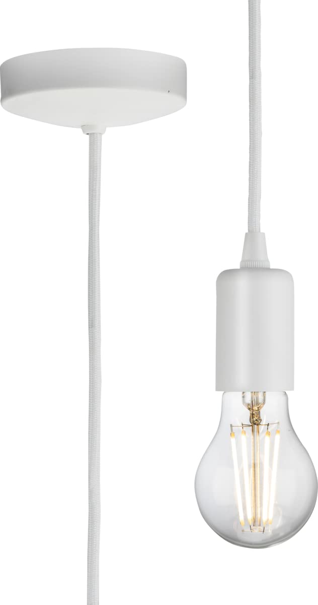 Knightsbridge 1.8m E27 Contemporary Pendant Set - Matt White, 8270L