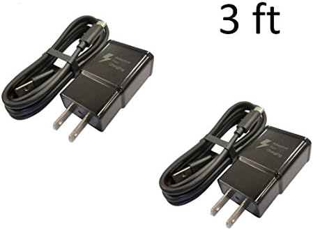 FAST Charger Two Pack for Samsung Galaxy S9 S9+ S8 S8+ Note 8 + 3 Foot Type C USB-C Data Charging Cable - Black QuickCharge 2.0