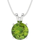 Clara Pucci 14K White Gold Plated Solitaire 16" Box-Chain Necklace - Sterling Silver 2ct Round Cut Peridot Pendant
