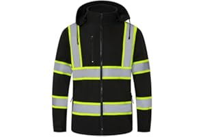 Reflective Safety Jacket for Men Women Hi Vis Waterproof Fleece Hoodie High Visibility Winter Rain Coat Meet ANSI Class 2