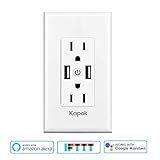 Smart WiFi Wall Outlet,Independently Controllable Top & Bottom Outlets, Works with Alexa Dot Echo Plus Google Assistant IFTTT,Duplex Receptacle,No Hub Required