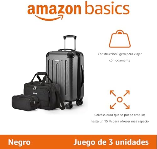Bagagem de mão rígida com rodas, conjunto de 3 unidades, mala compacta de viagem e de mão, expansível, 4 rodas giratórias, preto