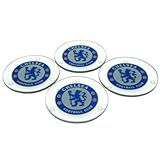 CHELSEA FC Official Glass Coasters RD Blue Club Crest - Set of 4