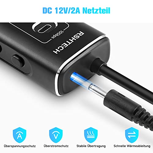 USB Powered Hub, RSHTECH 7 Ports USB 3.2/USB C Hub with USB-A 3.2 to 10Gbps, 2 USB-C 3.2, 4 USB 3.0 Ports to 5Gbps, USB C Hub Aluminum Data Cable 1m, Power Supply 24W, RSH-A107C
