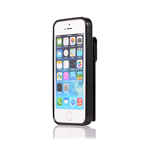 Scheam , iPhone SE 5SE 5 5S Case Wallet Leather, iPhone SE 5SE 5 5S Case with Card Holder and Kickstand, iPhone SE 5SE 5 5S Wallet Case with PU, PU Case Case Compatible with iPhone SE 5SE 5 5S Black