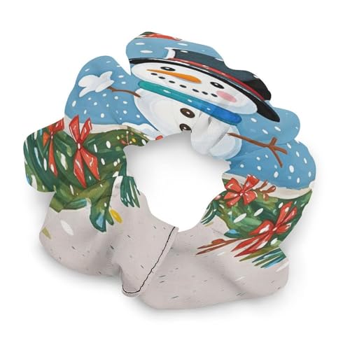 Fashion Satin Hair Bands, Waving Snowman Print Fashion Hair Scrunchies Stretchy Polyester & Spandex Scrunchies for All Hair Types