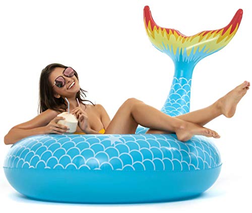 Vickea Giant Inflatable Mermaid Swmming Pool Floats for Adults (Blue)
