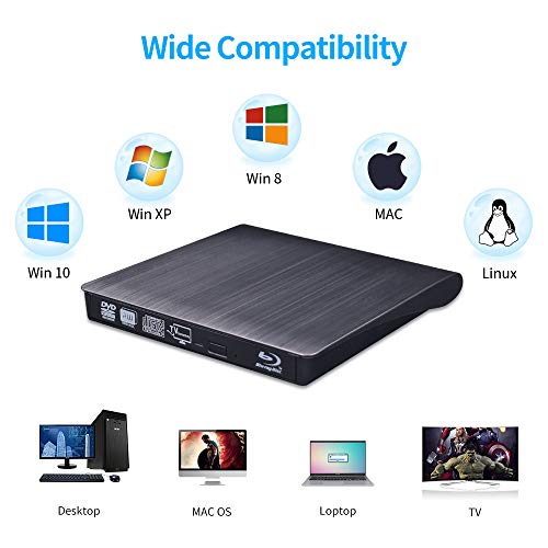 MthsTec External Bluray DVD Drive, USB 3.0 External Slim Blu-ray Burner 3D Blu-ray DVD/CD Drive with TV Connectivity Function Compatible with Windows/Mac OS/Linux/Smart TV(Black) - Thumbnail 4
