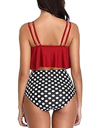 Trajes de baño para dama de cintura alta traje de baño de dos piezas con volantes y espalda cruzada