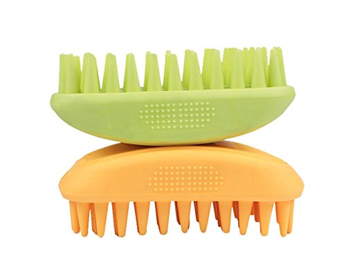 Okared Pet Shampoo Brush for Pets Dogs Cats, Anti-skid Rubber Dog Cat Pet Grooming Shower Bath Brush Massage Comb (Orange)