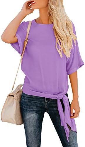 Niitawm Womens Blouse Casual Knot Tie Front Loose Fit Half Sleeve Tee Top T-Shirt Blouses